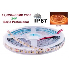 Tira LED Flexible 24V 12,6W/mt 120 Led/mt SMD 2835 IP67 1600ºK Serie Profesional, Venta por metros